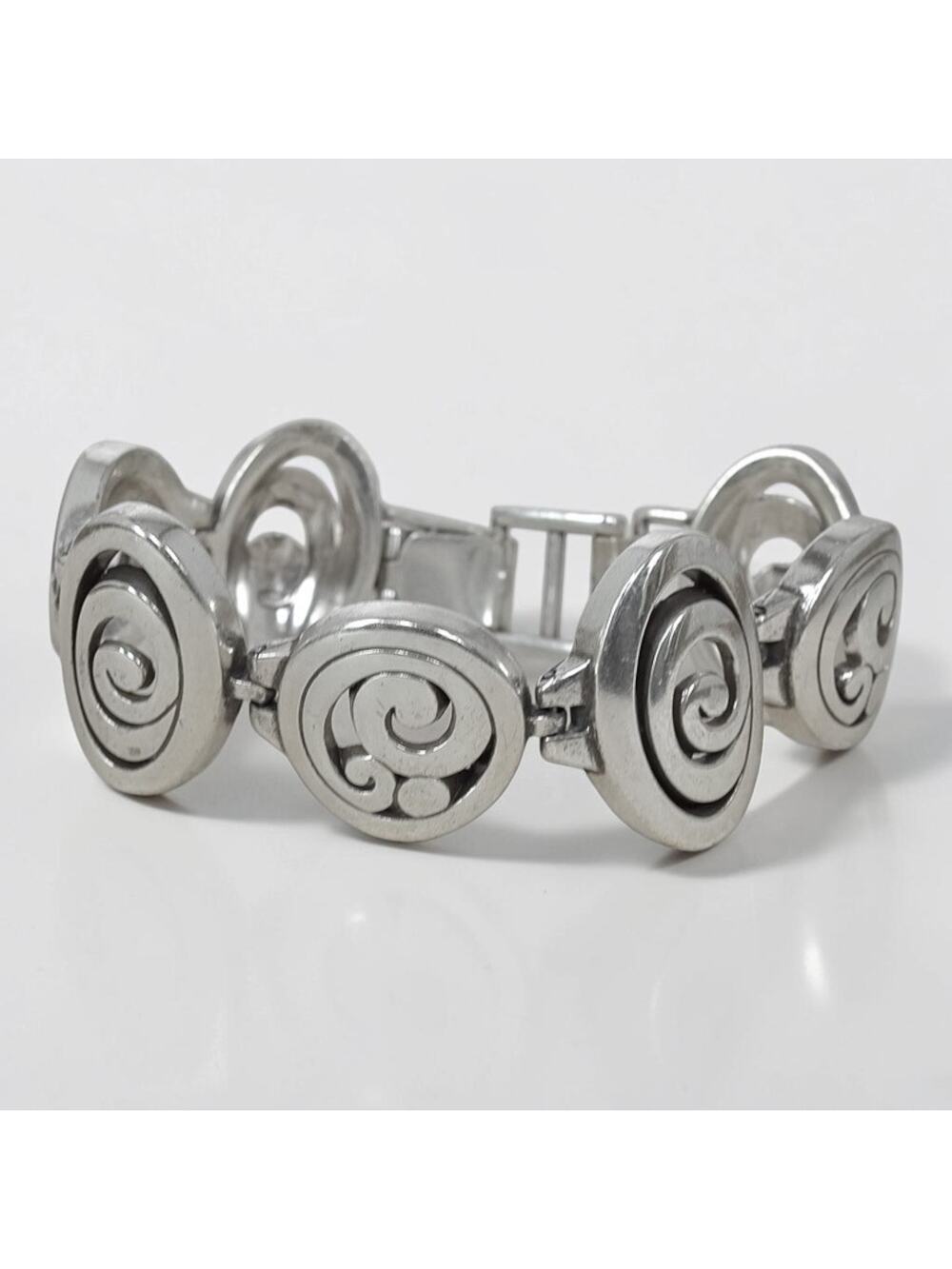 Brighton Vertigo Swirl Link Bracelet Silver Plated Fold Over Clasp Retired